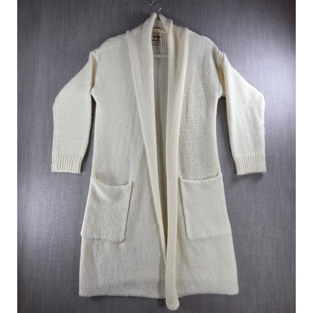 Jaase Cardigan Sweater Women One Size Cream Wool Blend Longline Open Front Shawl